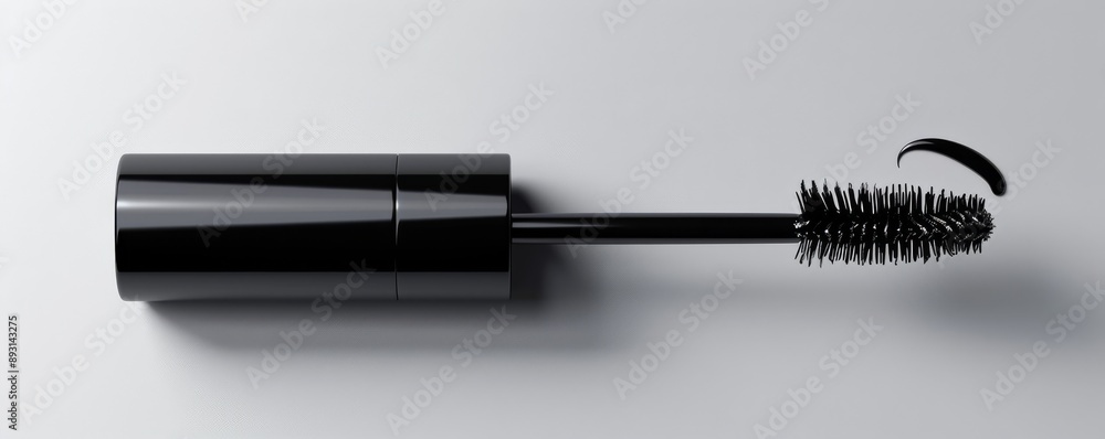 Black Mascara Tube with Brush and Swipe on White Background Black Mascara Tube with Brush and Swipe on White Background