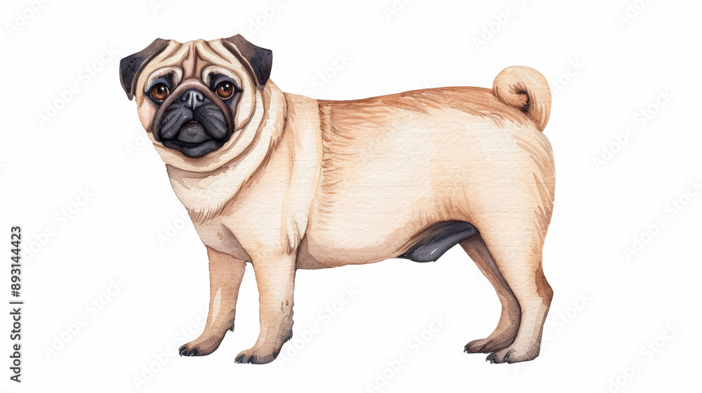 watercolor illustration of a pug isolated on a white background watercolor illustration of a pug isolated on a white background