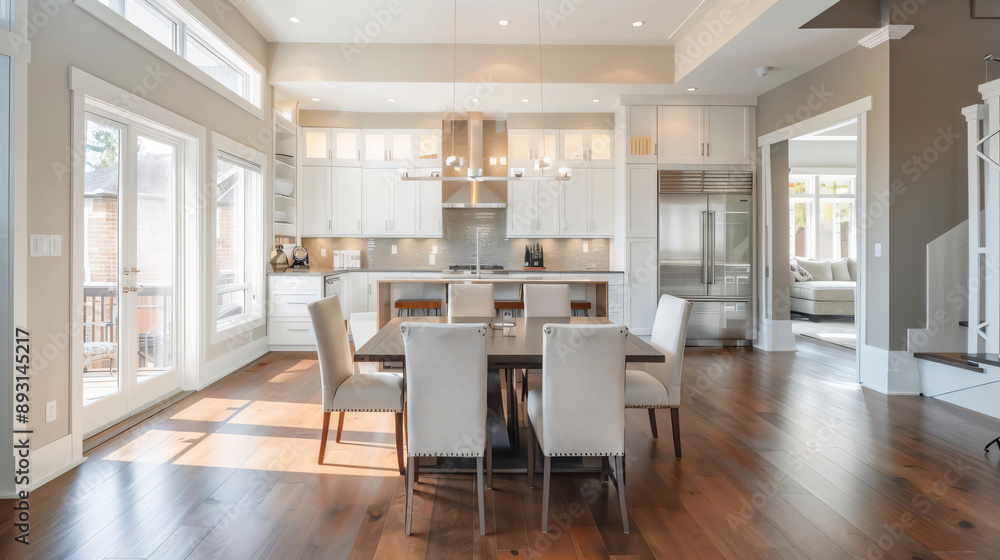 Modern Kitchen with Dining Area and Stainless Steel Appliances. Modern Kitchen with Dining Area and Stainless Steel Appliances.