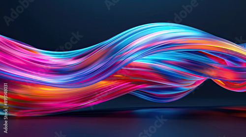 Dynamic ribbons and swirling forms in a colorful 3D space, 3D background abstract, energetic flow