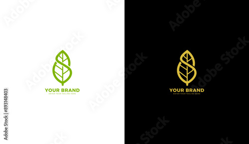  Letter s leaf logo, leaf botanical icon, abstract line art, natural green symbol. Graphic vector illustration design