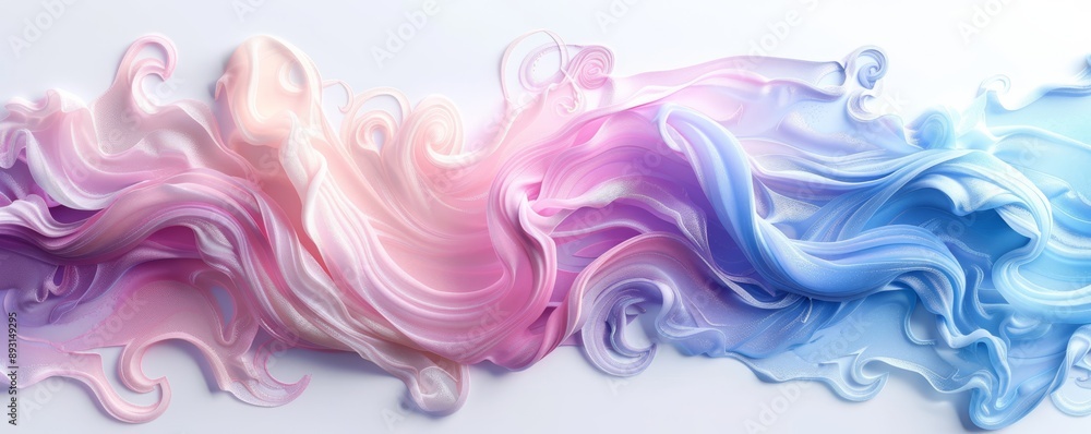 Fluid and Whimsical Swirls of Pink, Peach, and Blue Ribbons on White Background Fluid and Whimsical Swirls of Pink, Peach, and Blue Ribbons on White Background