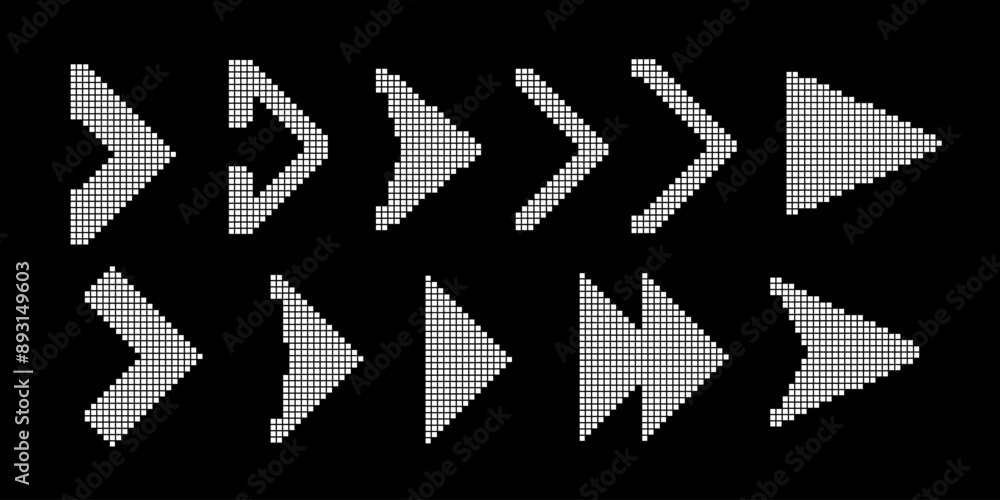 Pixel arrows collection. Set of square dotted arrow Pixel arrows collection. Set of square dotted arrow