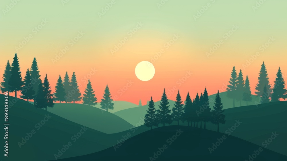A Picture of a Landscape With Trees and the Sun Setting In the Distance Behind Them - Generative AI A Picture of a Landscape With Trees and the Sun Setting In the Distance Behind Them - Generative AI