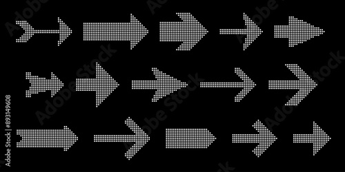 Dotted arrows set. Collection of  direction cursors made with dots