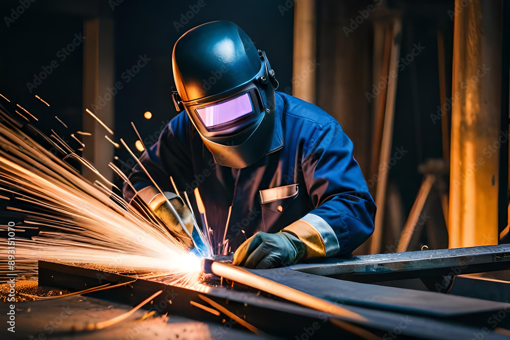 Male in face mask welds with argon arc welding. Welder mounts in the trunk pipeline electrochemical protection. illustration created by Generative AI Male in face mask welds with argon arc welding. Welder mounts in the trunk pipeline electrochemical protection. illustration created by Generative AI