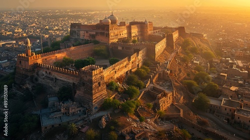 A View of an Old Castle on Top of a Hill in the Middle of a City - Generative AI