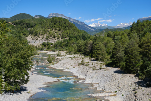 natural environment in aragon, bellos river in its passage through the pools of puyarruego