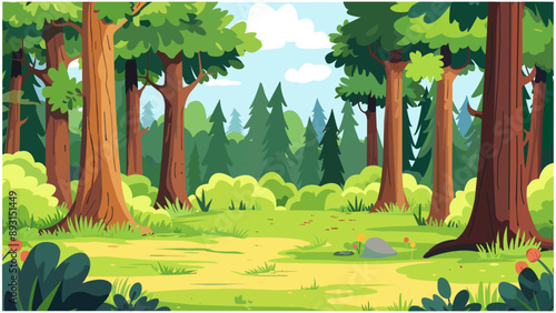 Green Tree Mountain Landscape Cartoon 2D Blue Sky Beatiful Anime