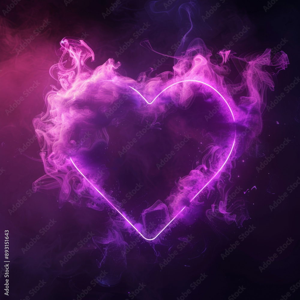 Glowing purple neon heart and smoke. Hazy portal with bright border. Futuristic techno background. Glowing purple neon heart and smoke. Hazy portal with bright border. Futuristic techno background.