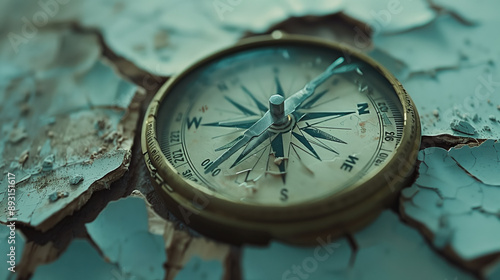Retro 3D Render of a Malfunctioning Compass with Needle Off-Track, Illustrating the Concept of Deceptive Information and Scamming Misguidance