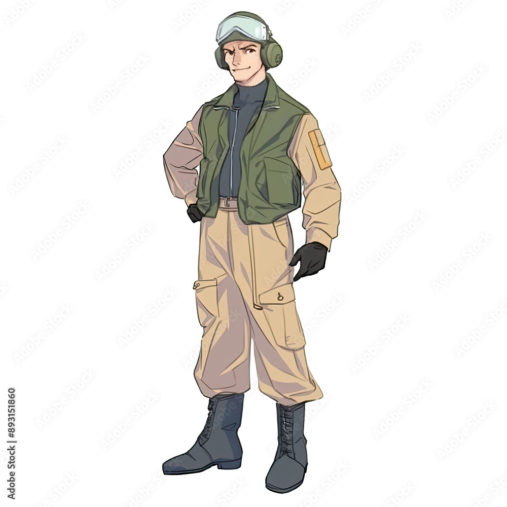 An illustration of a military cargo pilot man striking a pose with one hand on his hip An illustration of a military cargo pilot man striking a pose with one hand on his hip