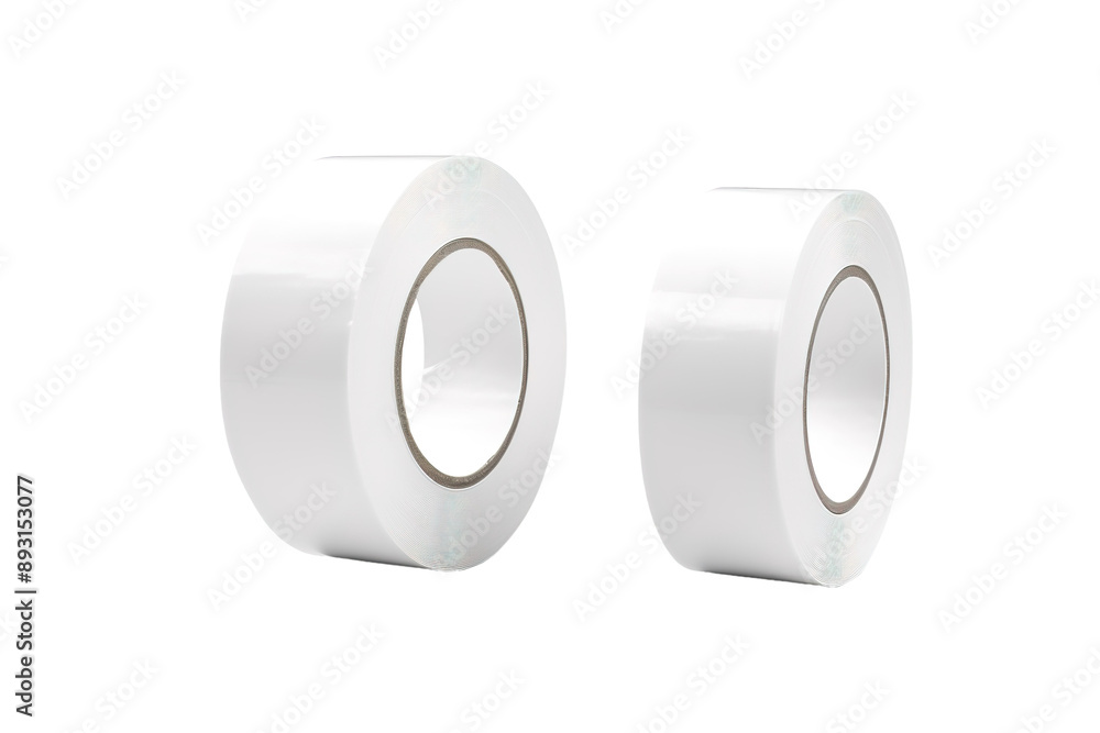 Two Rolls of White Adhesive Tape Resting on a White Background on a Clear PNG or White Background. Two Rolls of White Adhesive Tape Resting on a White Background on a Clear PNG or White Background.