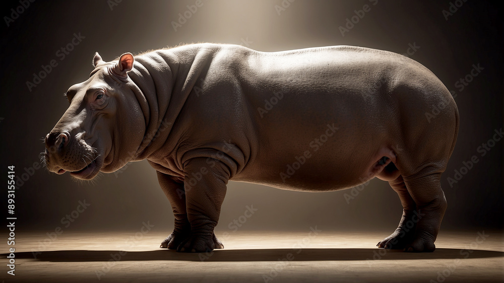 Fototapeta premium full-body shot of a hippopotamus isolated with a spotlight effect and a soft glow background