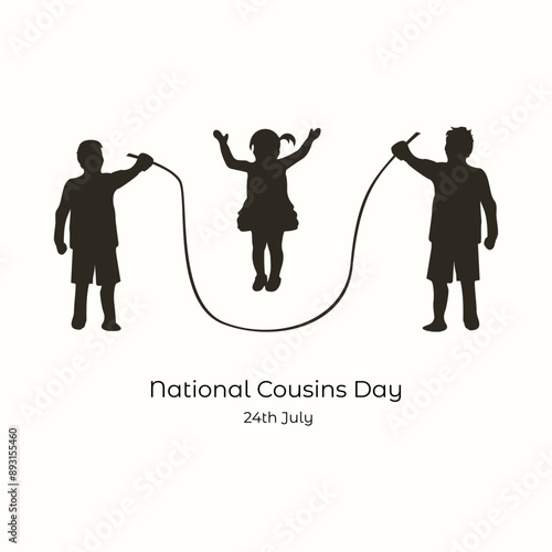 National Cousins Day. Holiday concept. Template for background, Web banner, card, poster, t-shirt and poster. Kids playing rope skipping game silhouette. July 24.