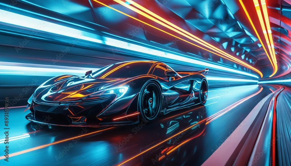 Futuristic racing: dynamic auto motion with neon effects and high-speed tunnel drives Futuristic racing: dynamic auto motion with neon effects and high-speed tunnel drives