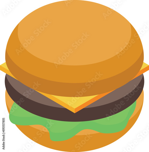 This colorful illustration features a delicious looking cheeseburger, perfect for representing fast food