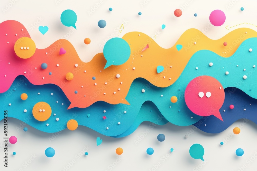 Colorful abstract background with speech bubbles and 3D elements. Colorful abstract background with speech bubbles and 3D elements.