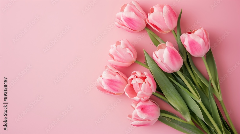 Beautiful Bouquet of Pink Tulips on a Pastel Pink Background Beautiful Bouquet of Pink Tulips on a Pastel Pink Background