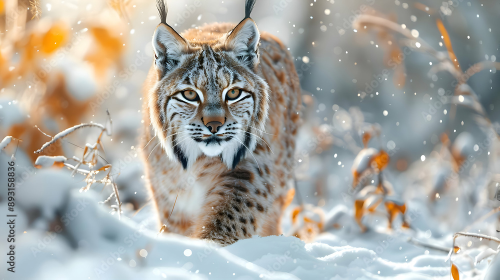 Obraz premium Wild lynx in 3d winter forest