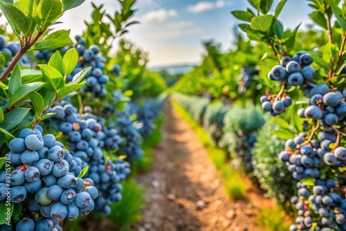 Wallpaper Mural Ripe Blueberries Growing on Bush in a Field. Torontodigital.ca