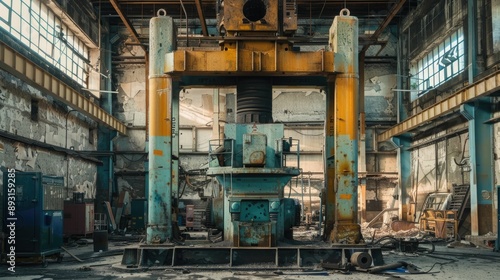 Massive hydraulic press in a manufacturing plant