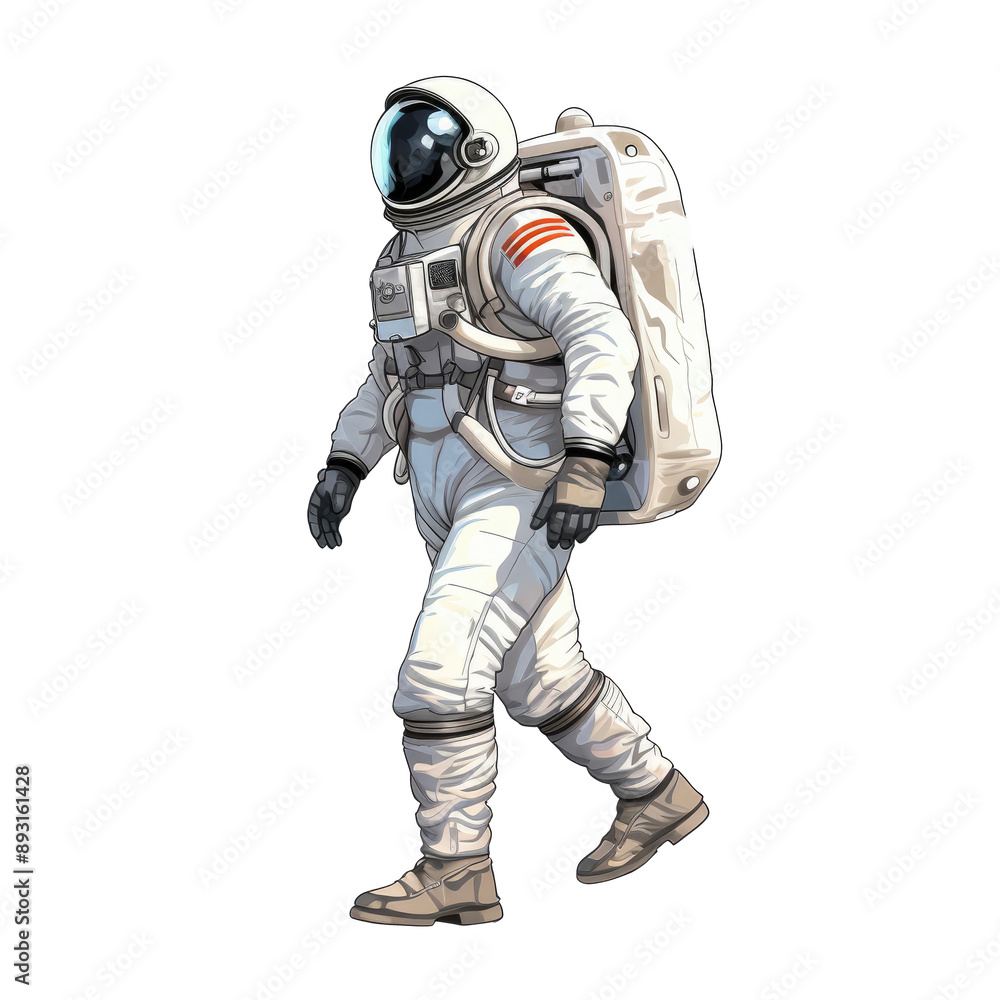 An illustration of an astronaut in a white spacesuit walking An illustration of an astronaut in a white spacesuit walking