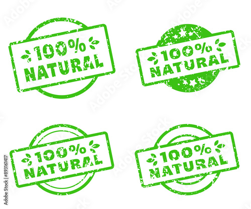 100% Natural Rubber Stamp in Grunge Style for Organic Eco Friendly and and Healthy Product Label or Natural Products Stamp