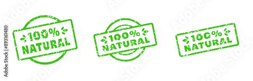 100% Natural Rubber Stamp in Grunge Style for Organic Eco Friendly and and Healthy Product Label or Natural Products Stamp