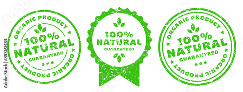 100% Natural Rubber Stamp in Grunge Style for Organic Eco Friendly and and Healthy Product Label or Natural Products Stamp