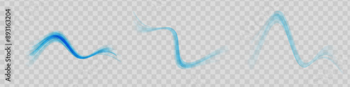 Fresh aroma blue waves set. Cold circular air flow. Blue wind air flow effect, cold fresh wave isolated vector illustration.