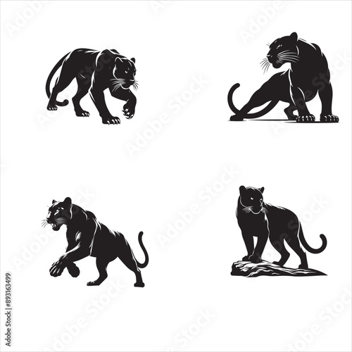 silhouette of clean vector Fierce Panther on white background 
