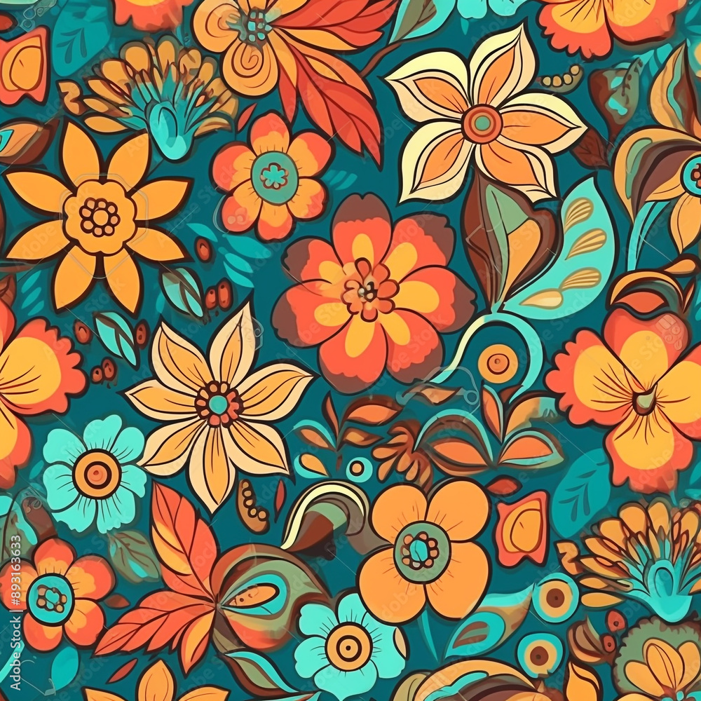 Groovy retro flowers, hippie style Groovy retro flowers, hippie style