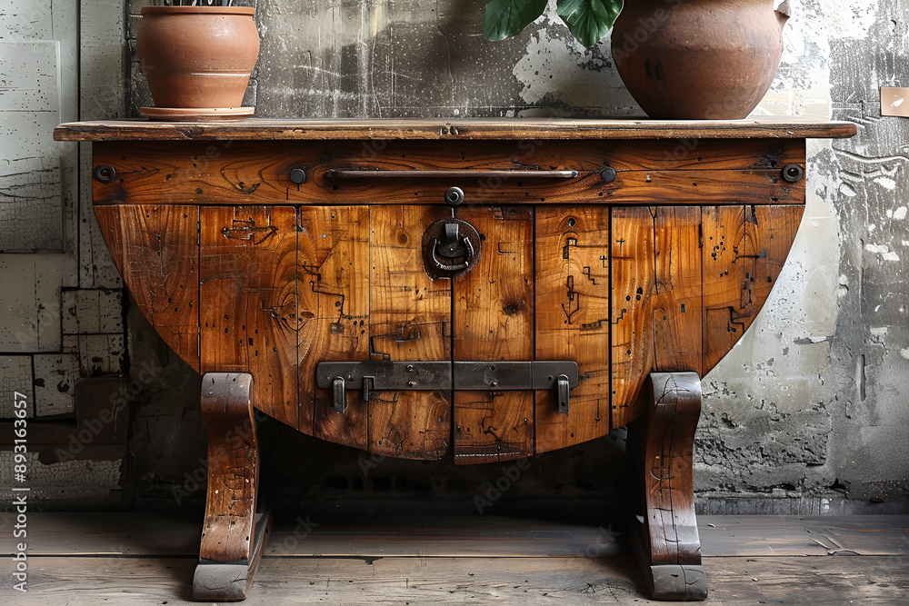 Fototapeta premium A pot resting on a wooden table surface.