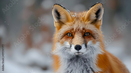 Red Fox Portrait in the Snow, Realistic Photo