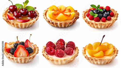 set of dessert fruit tarts various types 