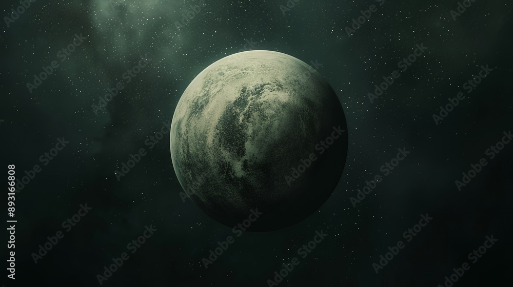 A fantasy planet in space, with an egg-shaped shape and a pale green color, centered on the screen. The background is dark black, surrounded by stars, creating a mysterious atmosphere. Use soft light A fantasy planet in space, with an egg-shaped shape and a pale green color, centered on the screen. The background is dark black, surrounded by stars, creating a mysterious atmosphere. Use soft light