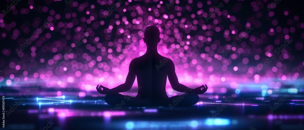 Person meditating with luminous neural connections, illuminating the mysteries of the psyche, serene background, photorealistic, high resolution Person meditating with luminous neural connections, illuminating the mysteries of the psyche, serene background, photorealistic, high resolution