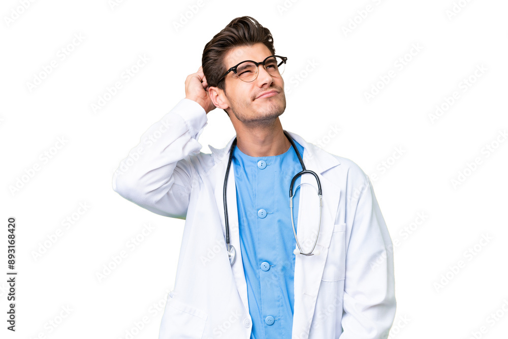Young doctor man over isolated background having doubts and with confuse face expression Young doctor man over isolated background having doubts and with confuse face expression