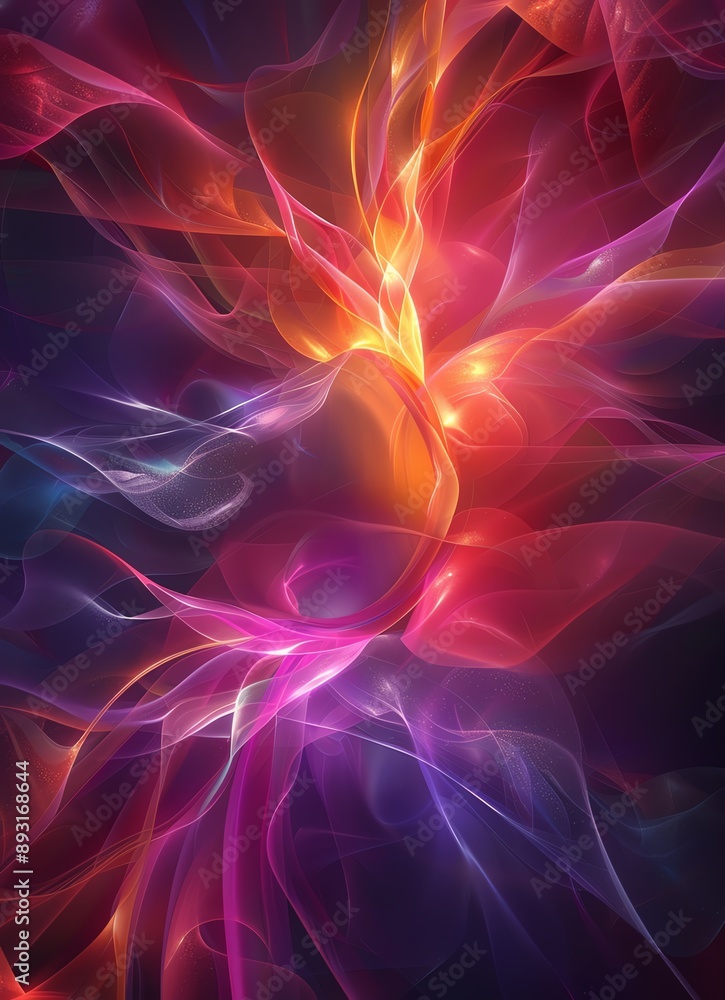 Abstract background of swirling, vibrant, neon light in shades of pink, red, and blue. Abstract background of swirling, vibrant, neon light in shades of pink, red, and blue.