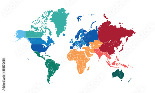 Wallpaper Mural World map with individual colors,isolated on white background for website layouts,background,education, precise,customizable,Travel worldwide,map silhouette backdrop,earth geography, political,reports Torontodigital.ca