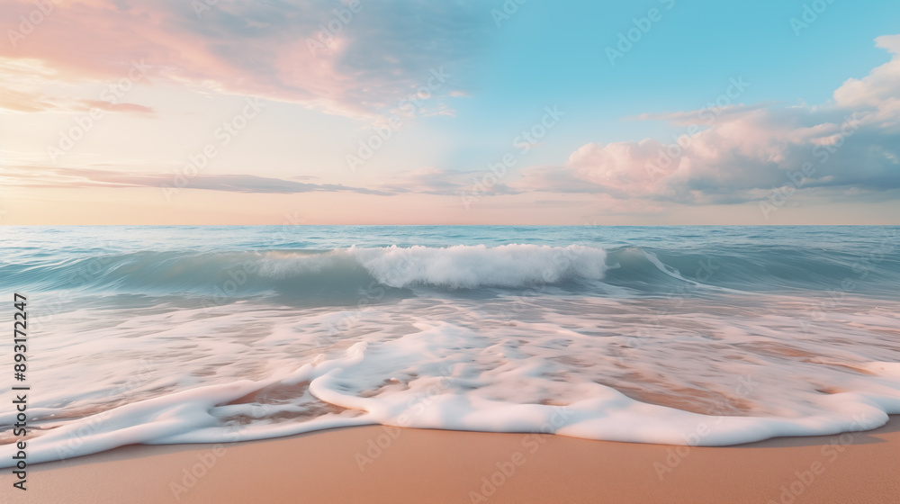 Fototapeta premium Tropical beach. Sunset on the sea waves.