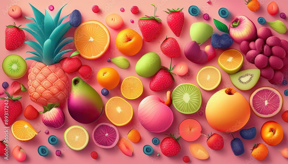Fruit pattern, seamless fruit pattern, There is a light pink background with various fruit designs on the background, colorful fruits pattern background Fruit pattern, seamless fruit pattern, There is a light pink background with various fruit designs on the background, colorful fruits pattern background
