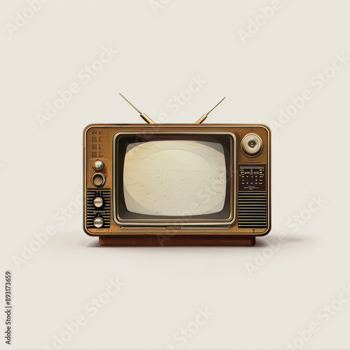 Vector illustration of a vintage TV receiver with a blank screen seen from the front against a white background. photo