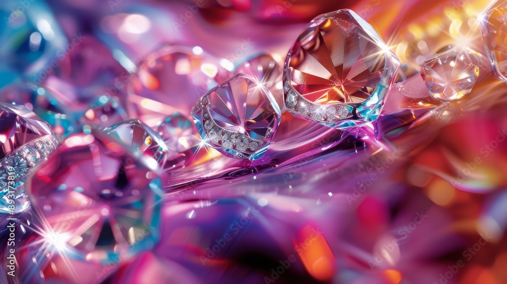 A Close up Shot of a Bunch of Colorful Crystals on a Shiny Table Top - Generative AI A Close up Shot of a Bunch of Colorful Crystals on a Shiny Table Top - Generative AI