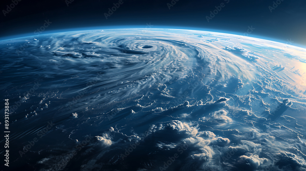 Fototapeta premium view of Earth from space swirling clouds and a dark blue sky