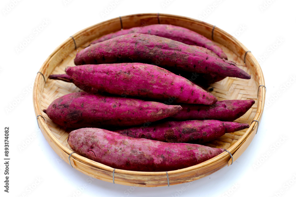 Purple sweet potato in bamboo weave plate Purple sweet potato in bamboo weave plate
