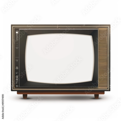 Vector illustration of a vintage TV receiver with a blank screen seen from the front against a white background.