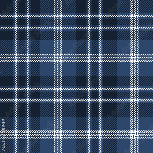 plaid tartan seamless repeat pattern. This is a navy blue  white checkered plaid vector illustration. Design for decorative,wallpaper,shirts,clothing,tablecloths,wrapping,textile,fabric,texture