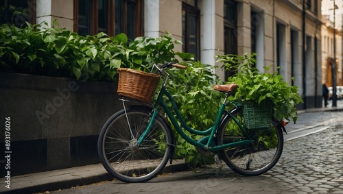 AMSTERDAM, NETHERLANDS - MAY 01, 2018: Old Bike parked beside building in the city centre
 photo